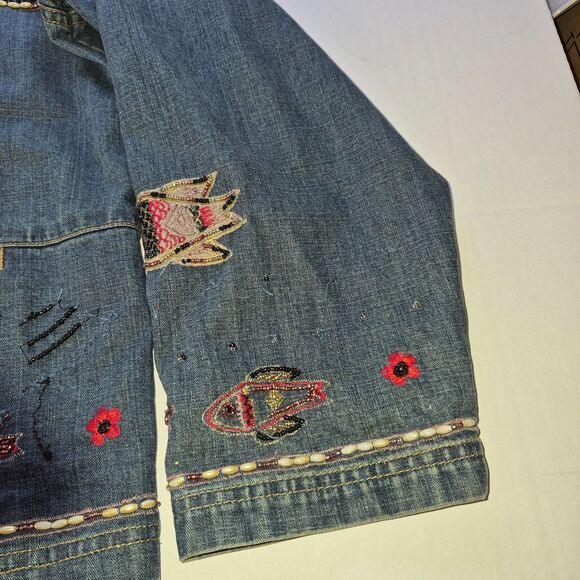 Chico's Design 100% Cotton Size 3, Blue Denim Embroidery, A Few Embroidery Flaws - Picture 5 of 16